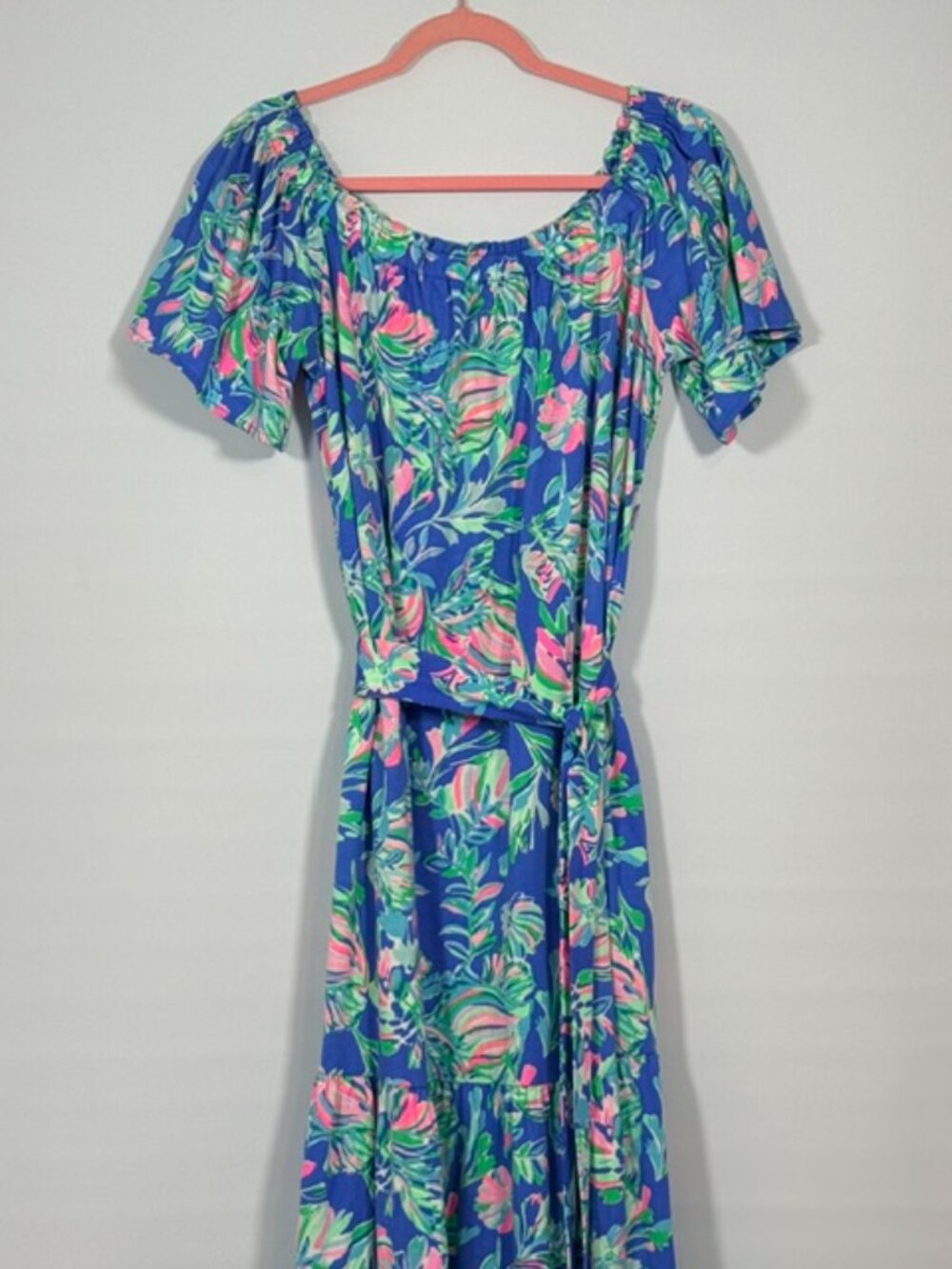 NWT Lilly Pulitzer Merle Off Shoulder Midi Dress Blue Fare Fancy Fins XL - Picture 3 of 11